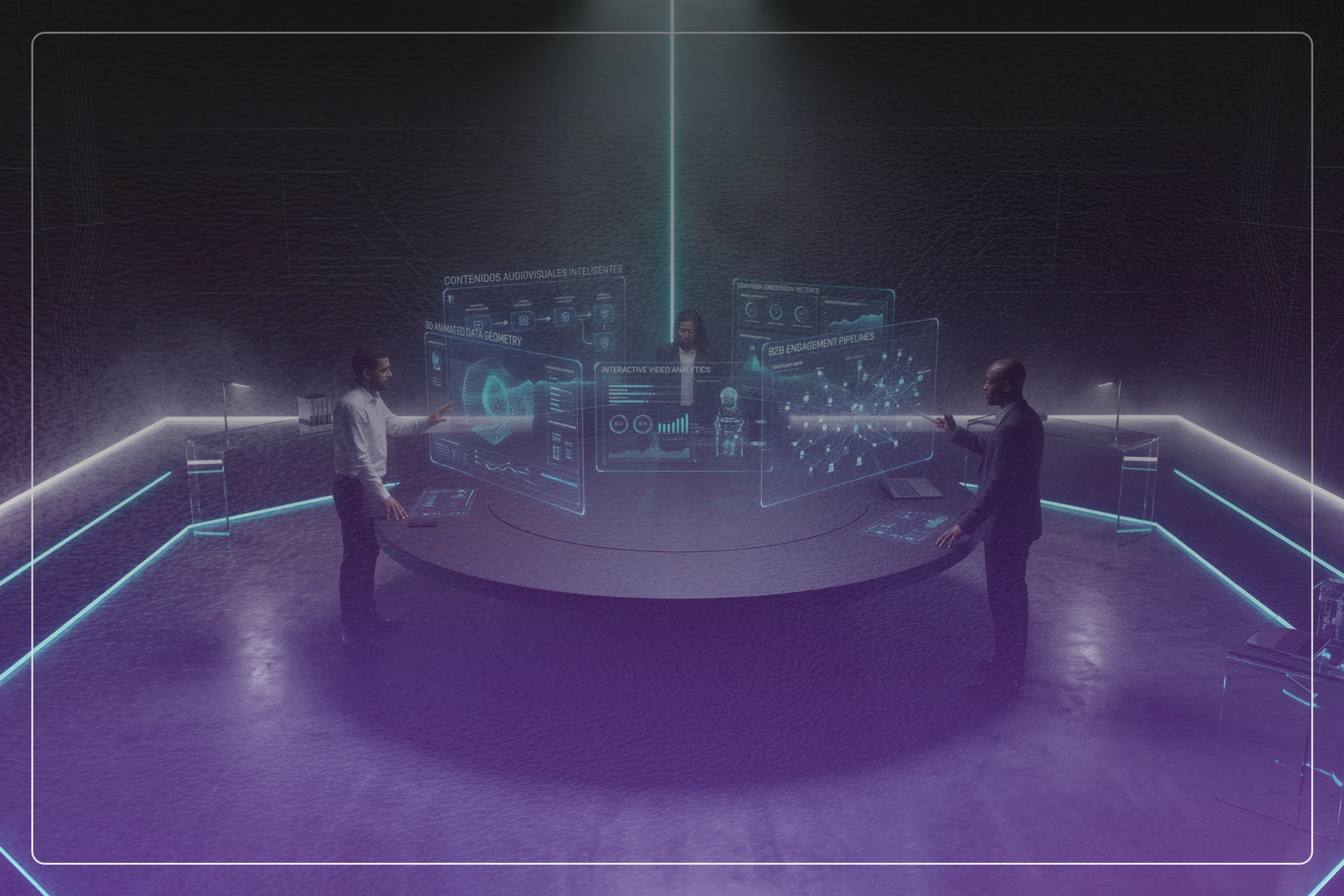 Contenidos audiovisuales inteligentes para empresas B2B representados mediante paneles holográficos interactivos y analítica de conversión en tiempo real en ANIMA_mo.